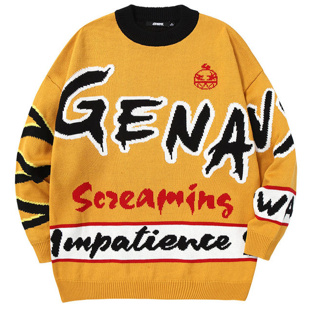 GENANX ຟ້າຜ່າຍີ່ຫໍ້ຄູ່ຜົວເມຍ sweater ວ່າງ lazy ຕົວອັກສອນພາສາອັງກິດ jacquard sweater trendy bottoming ນັກສຶກສາ