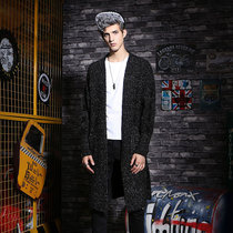 GENANX Lightning Tide Brand Mens Cardigan Mens Long Joker Handsome Slit Sweater Men