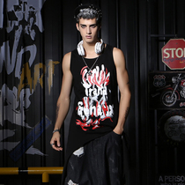 GENANX lightning Tide brand sleeveless T-shirt mens trend summer new print curved hem vest waistcoat cool