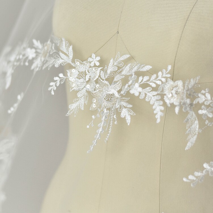 Schöner Blumen vogel Besticktes Spitzens toff, Romantische Hochzeits pailletten, DIY-Kleid, Hochwertig, RS1639 – Detail 7