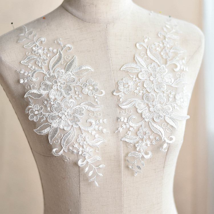 High-end embroidery lace flowers floral wedding dress handmade diy material clothing clothes patch decoration accessories accessories