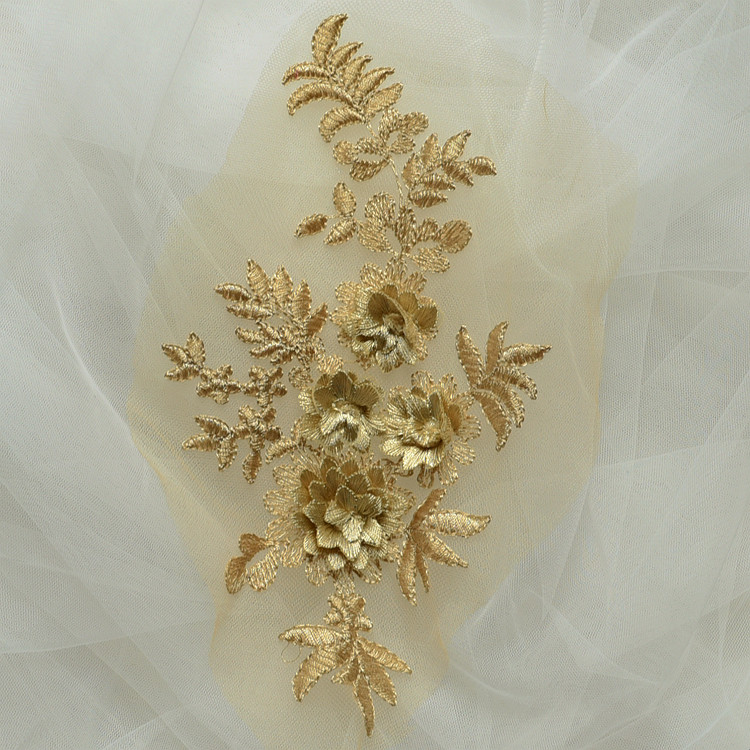 Handgefertigte Perlen 3D Hochzeitskleid-Applikation, DIY Braut-Kopfschmuck, Elfenbeinweißer Spitzenkragen, Stoff-Patch, RS1167, 10 Stück – Detail 10