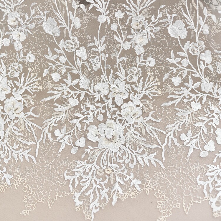 Plum blossom dot embroidery lace fabric Wedding dress handmade diy materials High-end clothing decorative fabric accessories