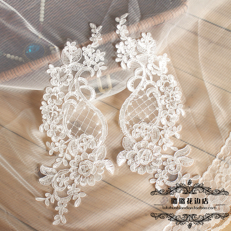 Lace Lace Carbone Silver Thread Pair Lace Appliques Clothing Accessories Handmade DIY Wedding Dresses Wedding Shoes Dress Material