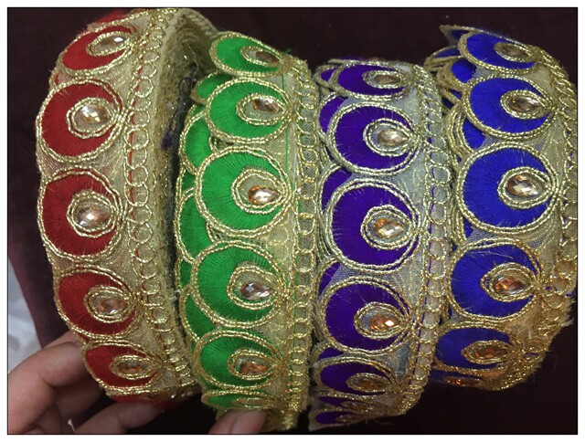 Peacock princess India imported fine embroidered jewel feather point Lace Lace lace 4 Color Width About 3CM
