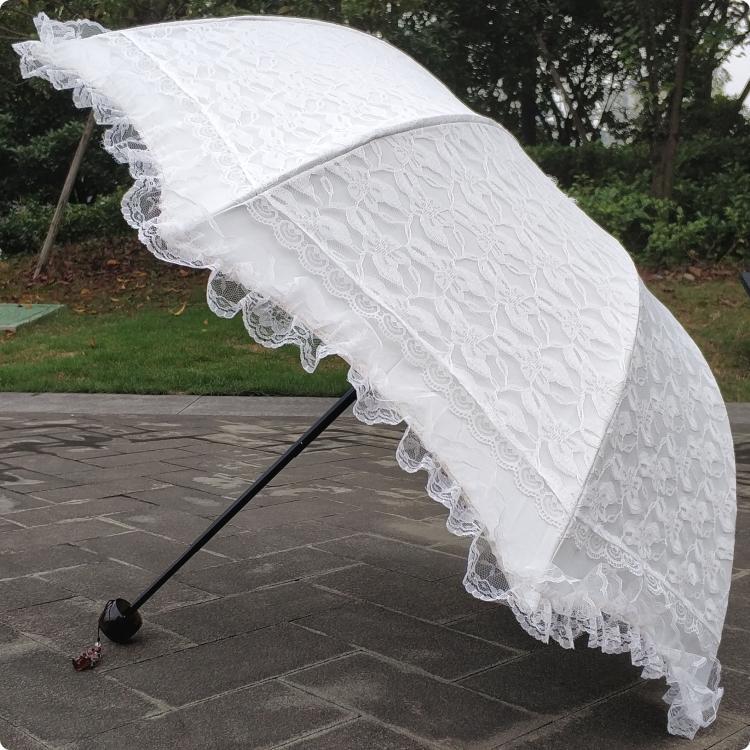 Double-Layer Vinyl Beige Black Lace 70% off Uv Protection Sunshade Umbrella Princess Umbrella Rain or Shine Umbrella