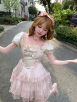 Оригинальный розовый ремень, платье, рукава фонарики