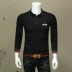 Áo phông nam châu Âu mỏng tay áo polo dài thêu ong ve áo mùa thu thời trang cỡ lớn chạm đáy áo sơ mi nam polo áo Polo