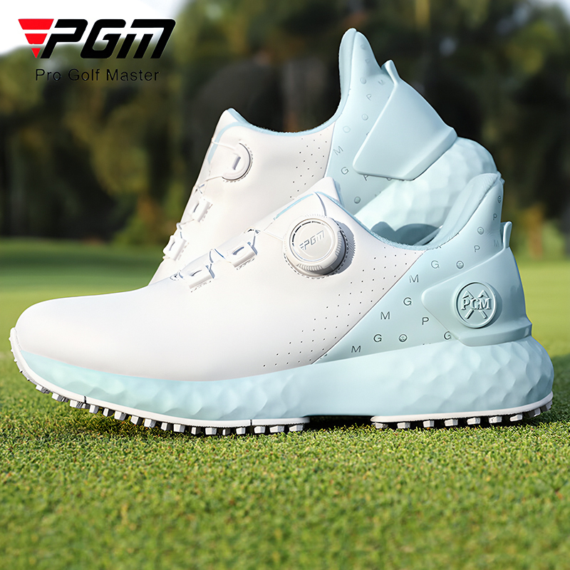 Pgm Golf Shoes for Women, Waterproof, Height-Increasing, Women's Shoes with Knob Laces, Anti-Slip, Fixed Spikes, Comfortable and Cushioning