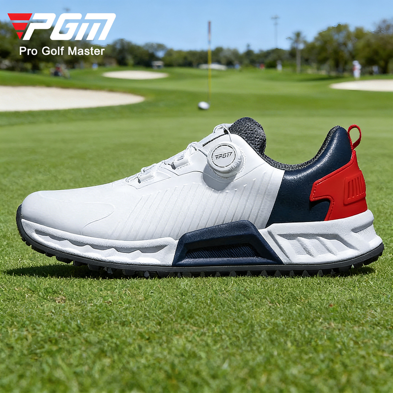 Pgm Wide Version Golf Shoes Men's Waterproof Shoes Knob Laces Anti-Slip Spikes Cushioning Rebound Midsole
