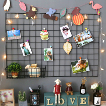 Grid photo wall Punch-free bedroom decoration Net celebrity room layout ins dormitory photo wall shelf