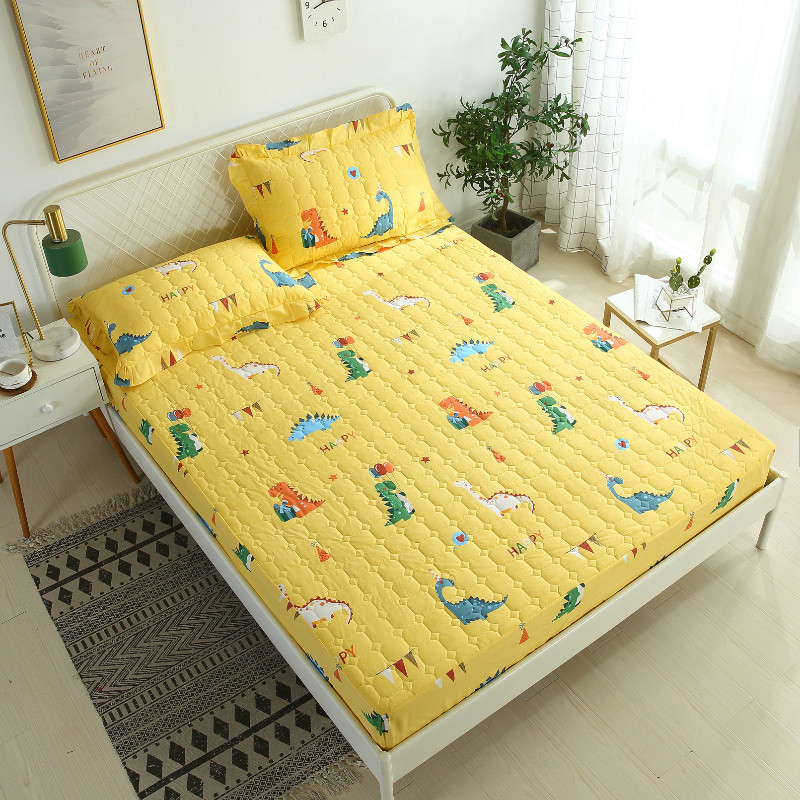 Cartoon quilted thick mattress cover cotton dinosaur dumper mattress cover children's cute bedspread 1 2 m 1 5m1 8
