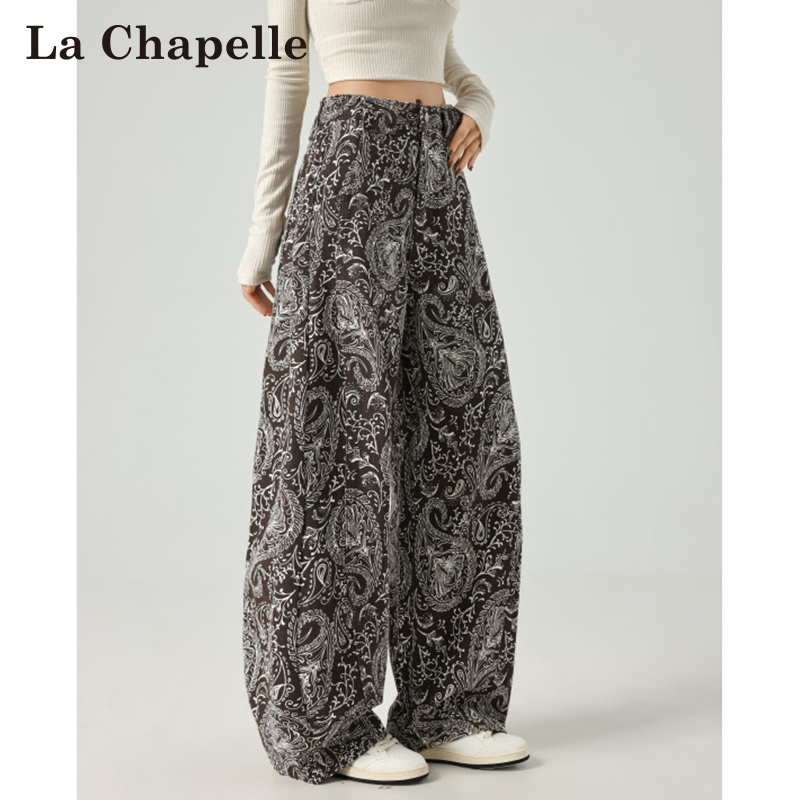 La Chapelle Ethnic Style Paisley Print Scythe Jeans for Women, Spring and Autumn 2026 New Vintage Sickle Wide-Leg Pants