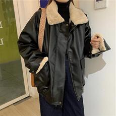 Кожаная куртка 坎蒂仿皮毛一体外套女2020秋冬新款韩版加绒保暖宽松机车pu皮夹克