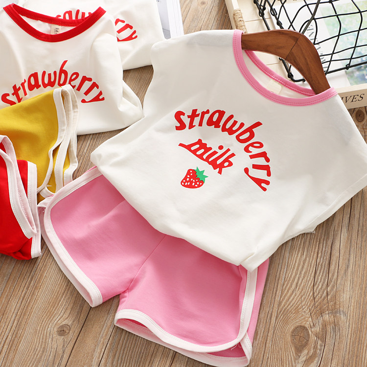 Girls' two-piece summer baby short-sleeved T-shirt Western style 1-year-old baby shorts suit cotton boys sports clothes