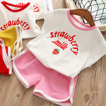Girl two sets of summer baby short sleeves T-shirt foreign air 1 year old baby shorts suit pure cotton boy sports clothes