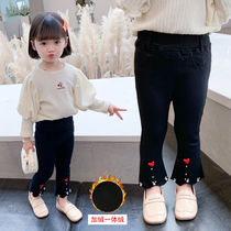 Girls horn pants 2021 Fall and Winter dress new girls black outer pants plus heat childrens elastic pants