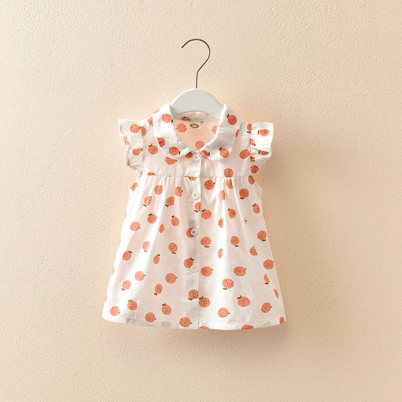 Summer female baby T-shirt blouses thin 3-year-old girl short sleeve 2 children small crushed flower lining pure cotton 4 ocean gas summer 