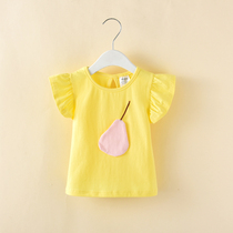 Girl short sleeve pure cotton 1 year old baby Summer T-shirt Baby foreign air floral side half sleeve blouse with undershirt thin summer dress