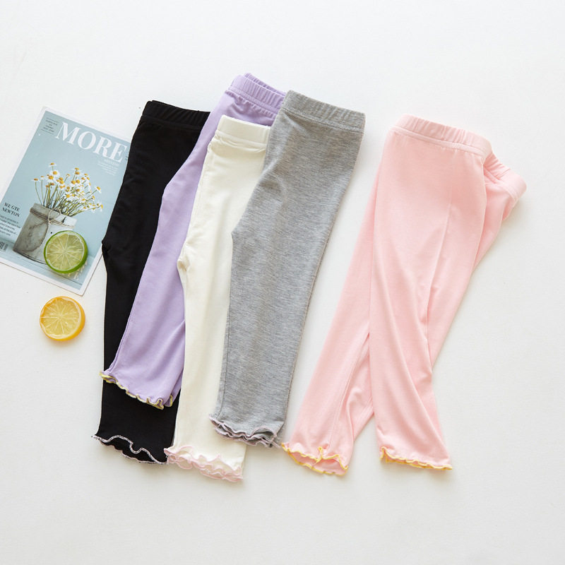 Baby leggings thin section summer girls outerwear cropped pants children's wooden ears foreign style casual slim pants spring and autumn - Taobao