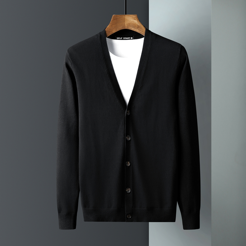 Pure Cotton Knitted Cardigan Men's Thin Sweater Jacket Business Men's Top Spring and Autumn 2026 New Outerwear Trendy