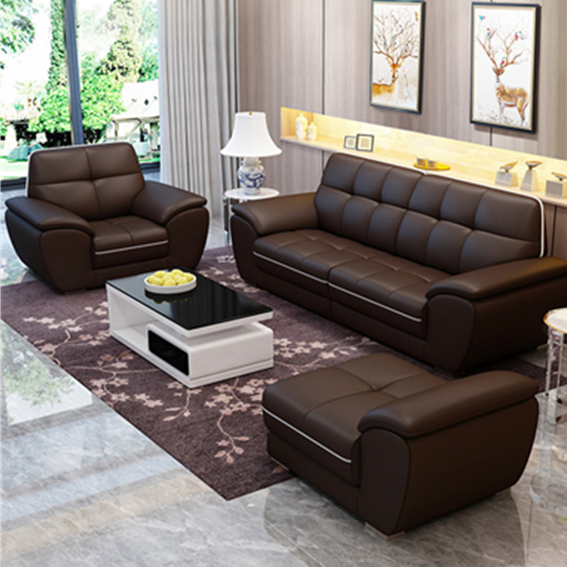 Business Office Sofa Brief Modern Reception Guest Business Trio Place Real Leather Sofa Tea Table Combo Suit