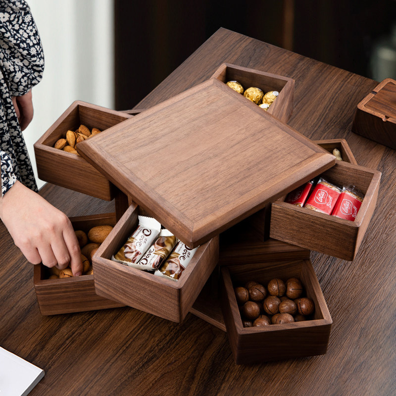 Black Walnuts Wood Fruit Tray Home Living Room Tea Table 2023 New Dried Fruit Containing Box Candy Fruit Snacks Placing Pan-Taobao