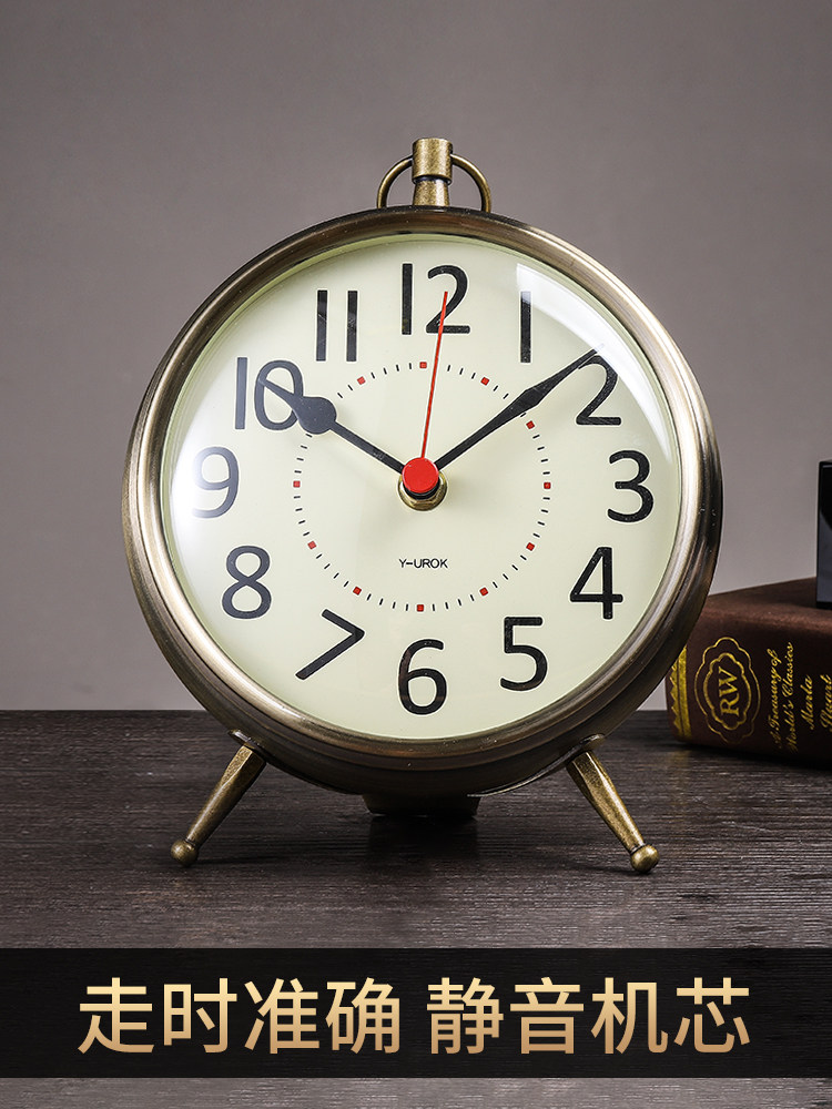 Metal vintage clock desk clock Household European living room luxury pendulum clock Large table clock Desktop pendulum Desktop clock ornaments