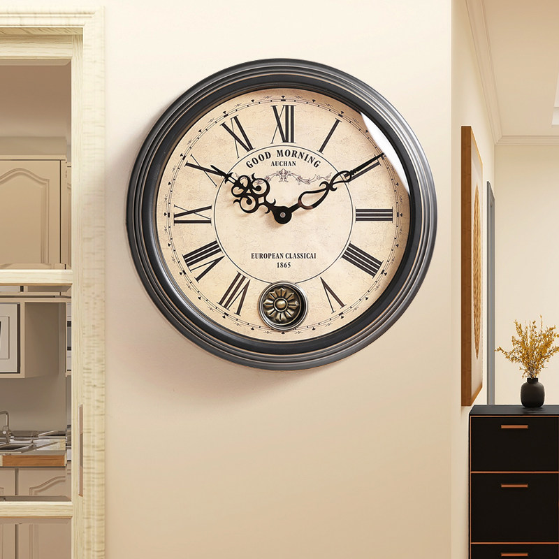 Eurostyle light extravaganza clocks American home living room clock hanging wall 2023 new net red retro timepiece hanging table creativity-Taobao