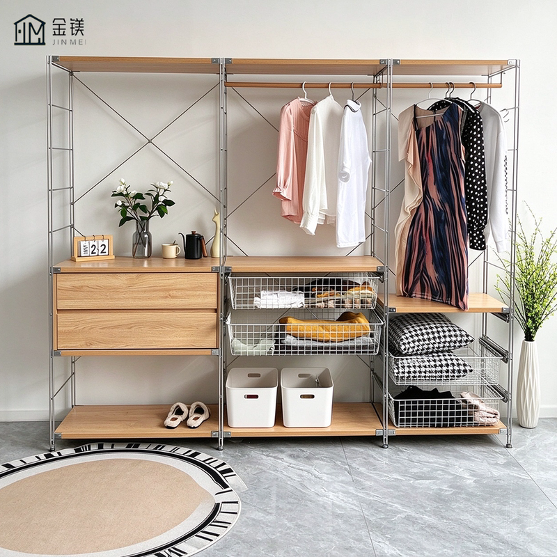 [41/51 Deep] Japanese-Style Open Wardrobe Bedroom Coat Rack Storage Home Hanging Clothes Multi-Layer Combination Cabinet
