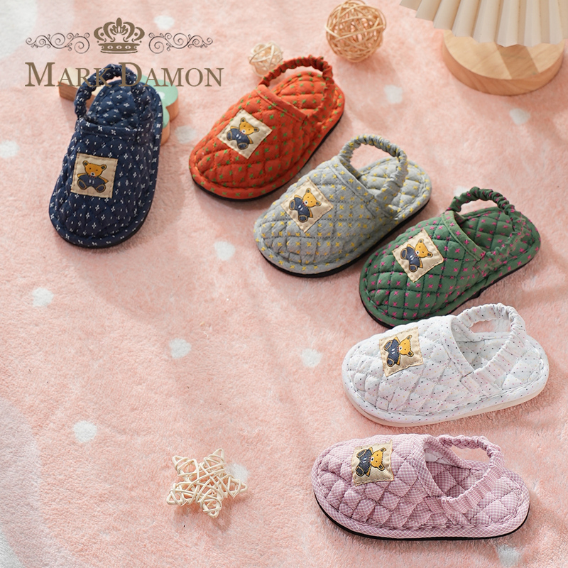 Pure Cotton Fabric Home Slippers for 1-3 Year Old Babies, Soft Cloth Sole, Silent and Noise-Reducing Indoor Slippers