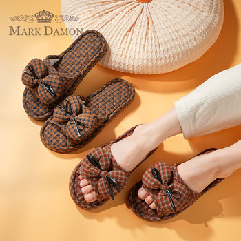 Korean style plaid couple's three-layer cloth-soled silent slippers