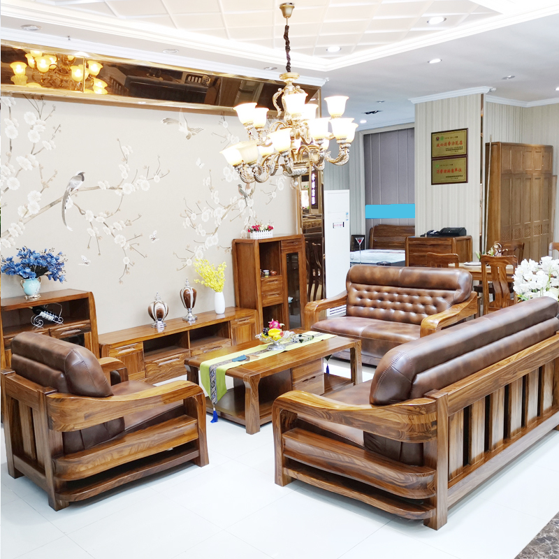 Iwood ten culvert uginwood solid wood sofa combined wood real leather sofa Soft by living room full solid wood 123 Composition