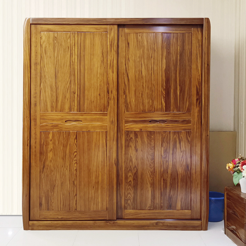 Yimu Shihan Wujinmu solid wood wardrobe sliding door log all solid wood large wardrobe sliding door bedroom assembly