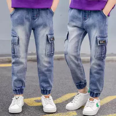Boys jeans spring and autumn 2021 new overalls 8-12 years old children's autumn trousers children's casual pants