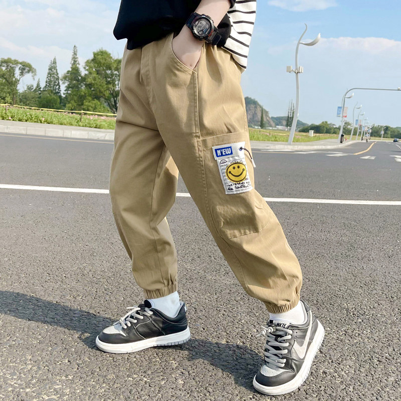 Boys overalls spring and autumn 2022 new middle and large children's casual pants black handsome trousers children's boy pants trend