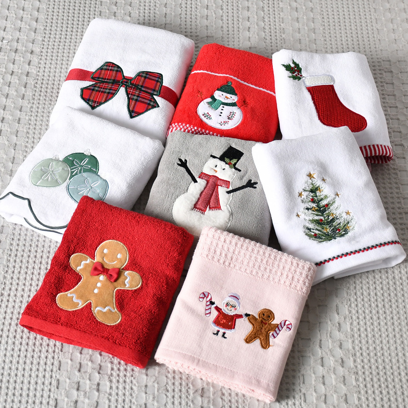 Embroidered Towel, 100% Cotton, European and American Christmas Decoration Hanging Towel, 100% Pure Cotton Hand Towel, Bathroom and Kitchen Hand Towel