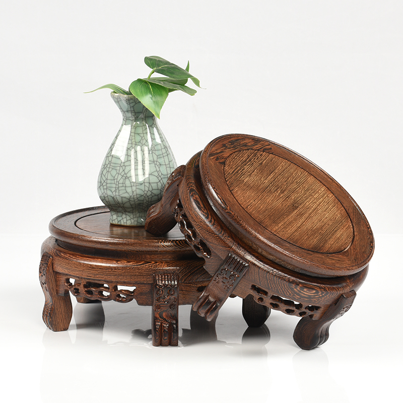 Chicken Wings Wood Base Solid Wood Flowerpots Engraving Handicraft Swing Accessories Vase Base Round Bonsai Buddha Fish Tank Base
