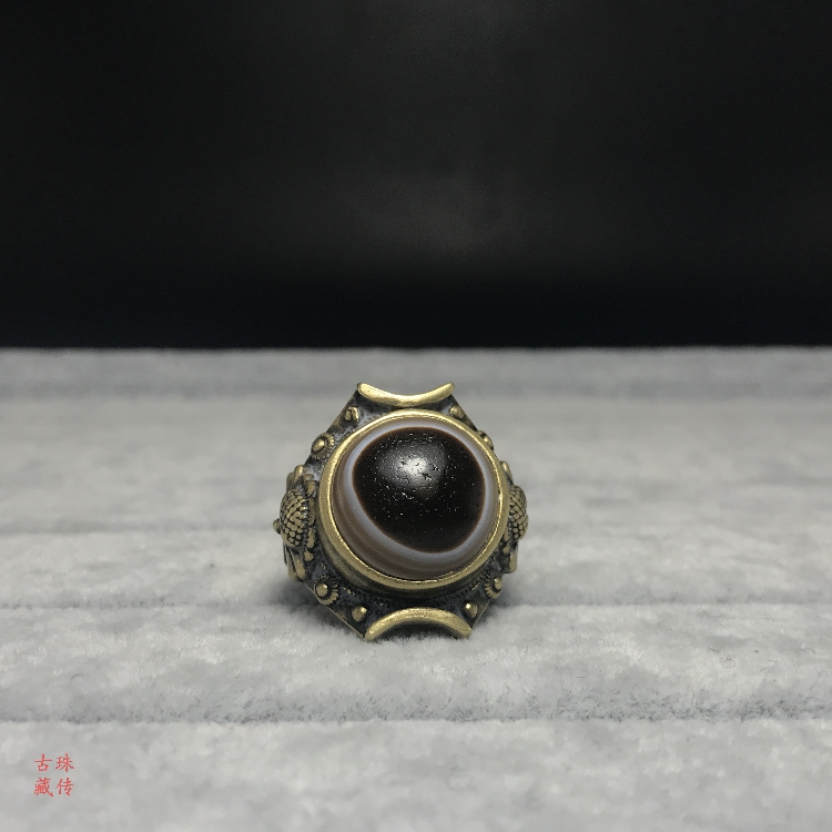 Goat Eye Plate Pearl Ring Tibet Natural Old Mine Agate Garden Plate Pearl Withdrawal Old Bronze Color Men's Ring