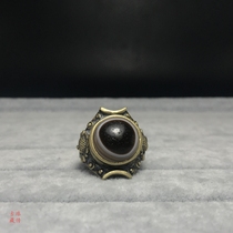 Sheep Eye Plate Bead Ring Tibet Natural Old Mine Agate Garden Bead Quit Bronze Mens Ring