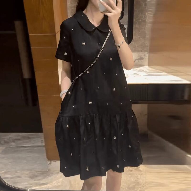 [Serenade] Crackle-Patterned Rayon Silk Doll Collar Breathable Quick-Dry Slimming Dress [Machine Washing Prohibited]
