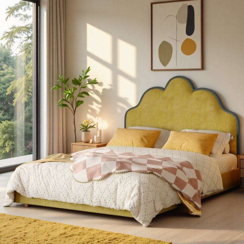 French-Style Retro Master Bedroom Double Solid Wood Bed Children's Bed Boy's Prince Bed Girl's Princess Baby Velvet Fabric Bed