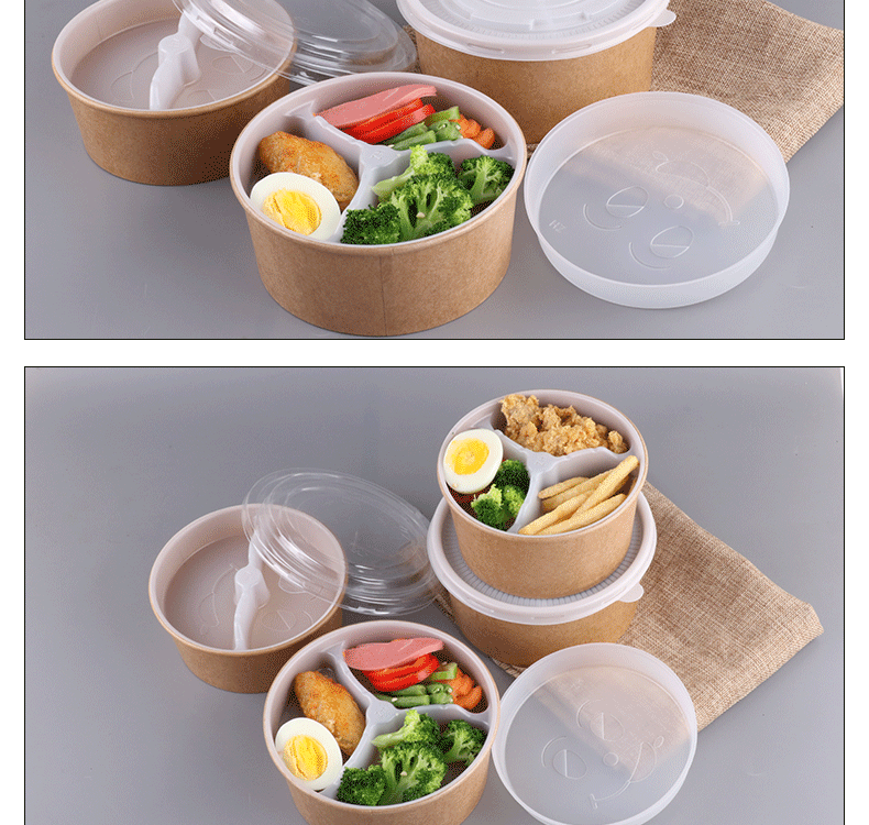Hộp đóng gói dùng một lần hộp ăn trưa gấp đôi hộp ăn trưa hộp salad hộp ăn trưa takeaway giấy kraft tròn takeaway giấy hộp ăn trưa - Hộp cơm điện sưởi ấm 	hộp cơm điện inox 2 tầng
