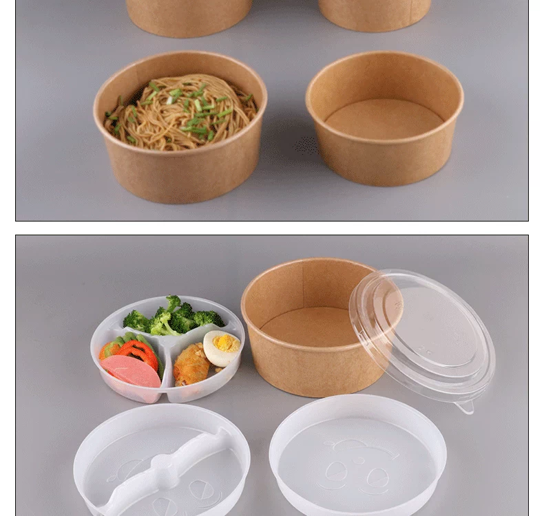 Hộp đóng gói dùng một lần hộp ăn trưa gấp đôi hộp ăn trưa hộp salad hộp ăn trưa takeaway giấy kraft tròn takeaway giấy hộp ăn trưa - Hộp cơm điện sưởi ấm