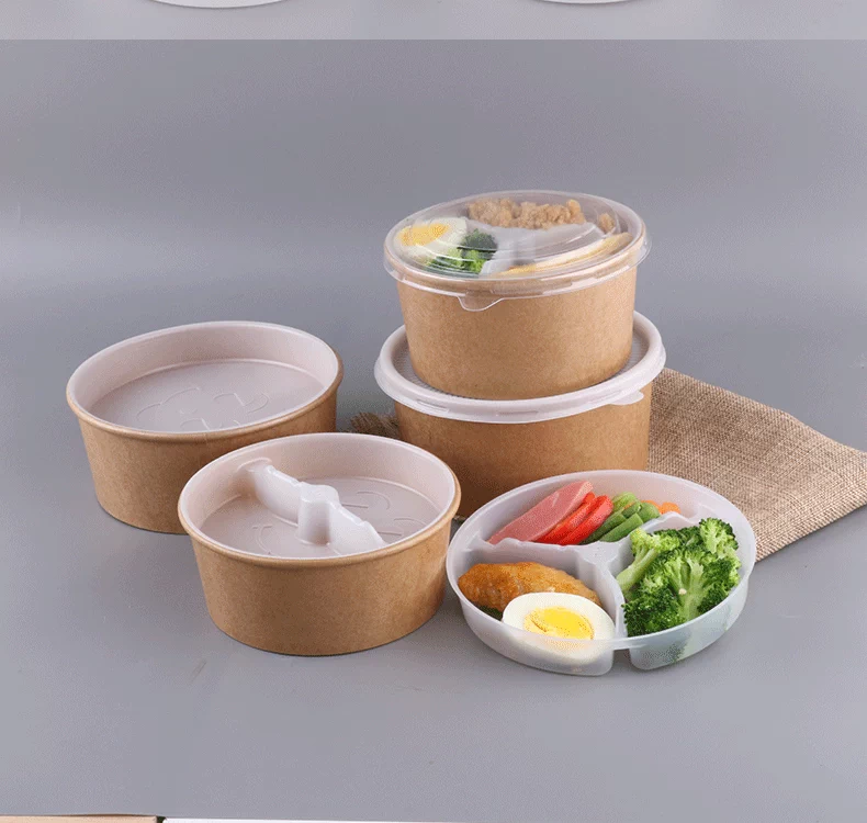 Hộp đóng gói dùng một lần hộp ăn trưa gấp đôi hộp ăn trưa hộp salad hộp ăn trưa takeaway giấy kraft tròn takeaway giấy hộp ăn trưa - Hộp cơm điện sưởi ấm