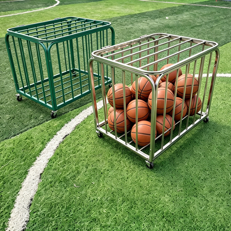Basketball Cart Mobile Folding Stainless Steel Ball Cart Kindergarten Basketball Storage Basket Football Storage Frame Basketball Basket