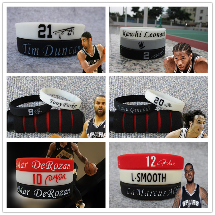 Spurs Duncan Leonard Parker Ginobili DeRozan Arder Signature Luminous Sport Bracelet Silicone Wristband