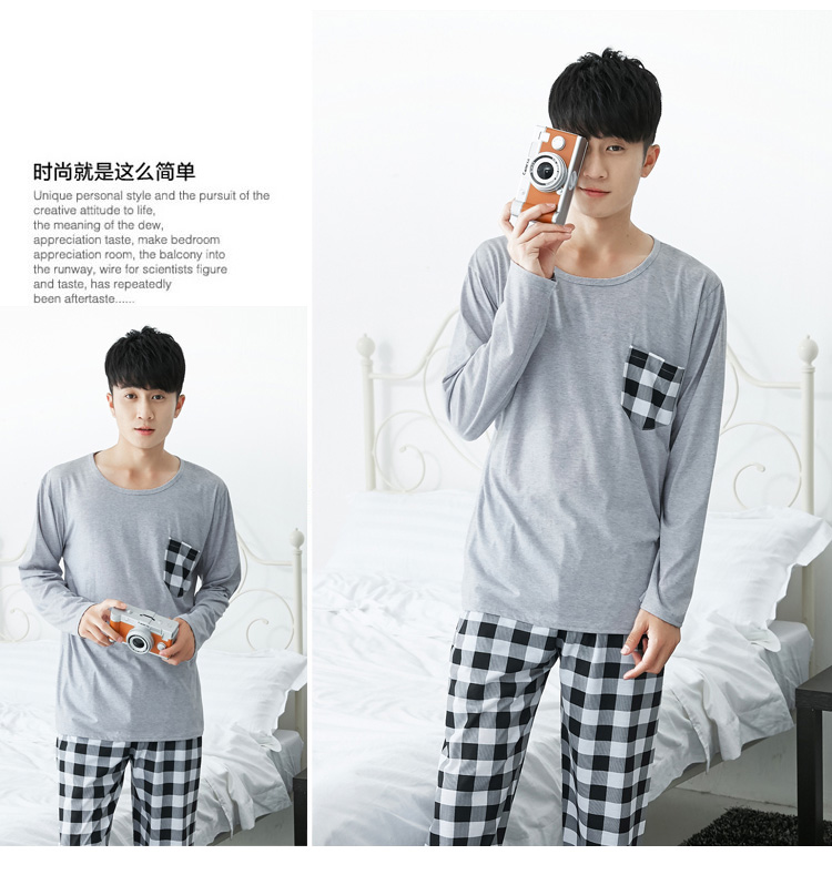 Đồ ngủ nam cotton dài tay mùa xuân và mùa thu thanh niên mùa hè XL cotton nam phục vụ nhà mùa đông đồ bộ nam mặc nhà