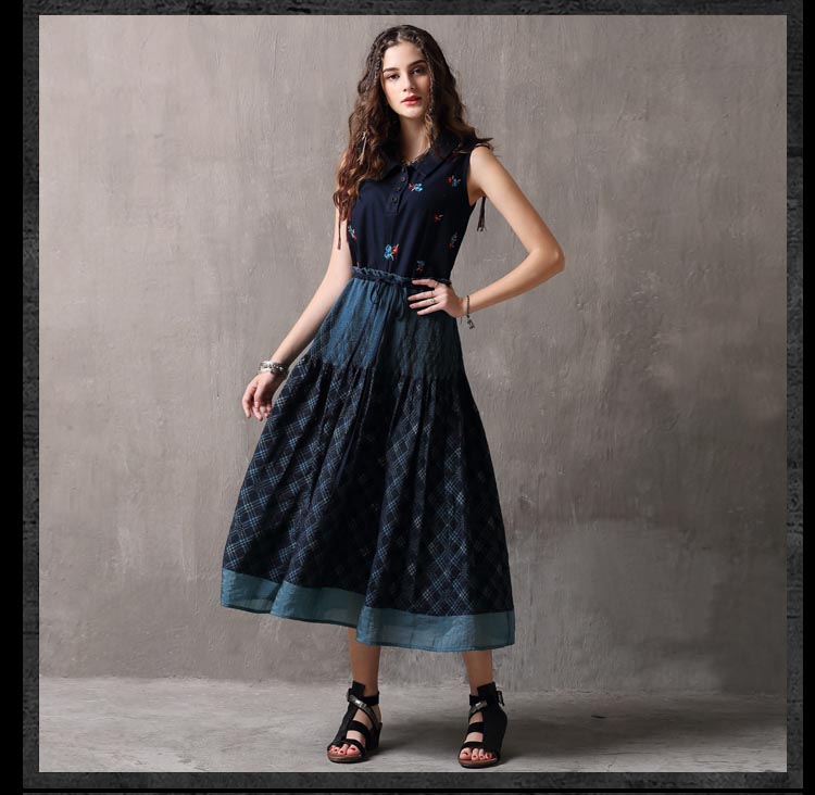 Mùa hè 2019 mới của phụ nữ kẻ sọc retro khâu áo sơ mi giả hai mảnh đầm nữ thanh mảnh giảm béo - Váy dài đầm tầng dài