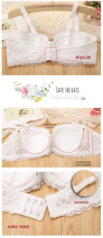 Mùa thu và mùa đông ren mỏng nửa cốc cotton nguyên chất kích thước lớn hai hàng khóa tập hợp đồ lót 1/2 cup áo ngực bằng thép mềm